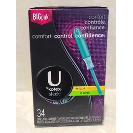 U by KOTEX Sleek • 34 UNSCENTED  TAMPONS ( 17 REGULAR/ 17 SUPER )