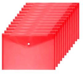 Wiekyze Poly Envelope 12 Pcs Document Envelopes with Snap Button Quality Clear Document Folder for A4 Size (red)