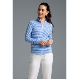 IBKUL Athleisure Wear Sun Protective UPF 50+ Icefil Cooling-Landon Stripe II Print Long Sleeve Mock Neck Top-10164 Ink/White/Landon Stripe II/S