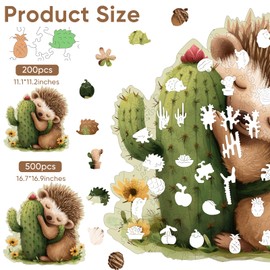 Ruikiyart Wooden Puzzles for Adults, Hedgehog Hugs Succulent Cactus Jigsaw Puzzles 500 Pieces, Unique Shapes Liberty Family Puzzles Game, Challenging Gift for Kids and Adults, 16.7x16.9in, Royal Size
