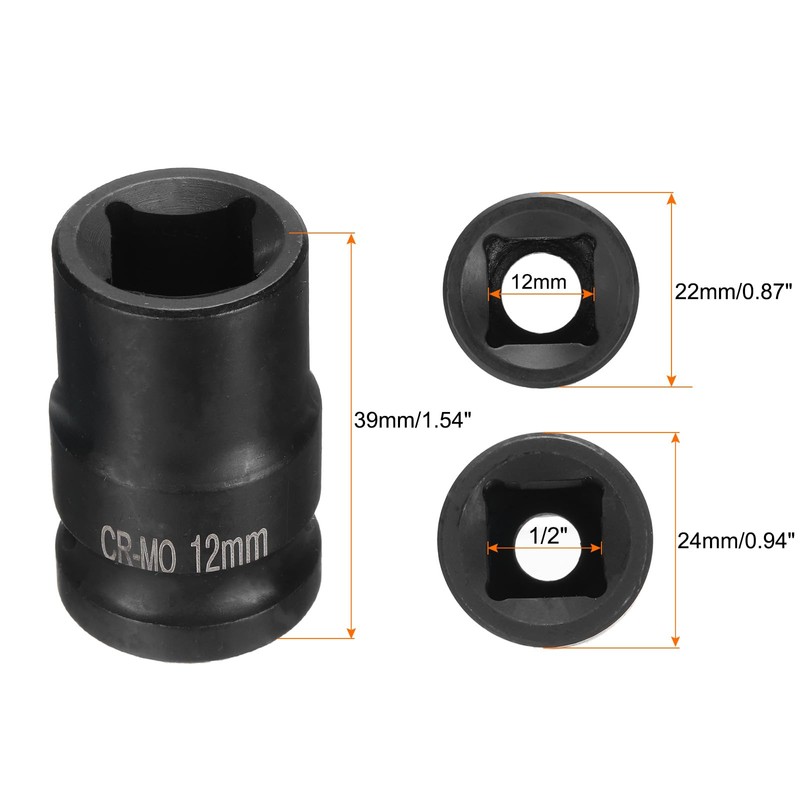 sourcing map 4 Point Square Socket 1/2" Drive 12mm Metric