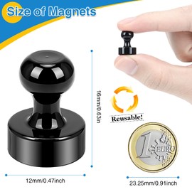 Wzone Neodymium Magnets, Extra Strong, 12 x 16 mm, Pack of 40 Black Magnets, Strong Hold, Notice Board Magnets, Whiteboard, Magnets Push Pins for Fridge, Office and Notice Board