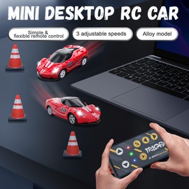 SASBSC 1:64 Mini Rc Drift Car for 3+ Year Old Kids Adults 2.4 GHz Rechargeable App & Remote Control Desktop Race Car with Lights Fast Sport Toy Cars for Boys and Girls Birthday (Red)