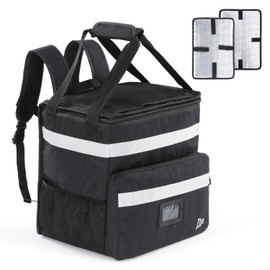 GNEGNI LIFE Food Delivery Backpack 37L Insulated Pizza Carrier Bag with Reflective Stripes Expandable Functionality Food Delivery Bag for Takeaway Cold and Hot Food, Pizza, Restaurant, Uber Eats Black