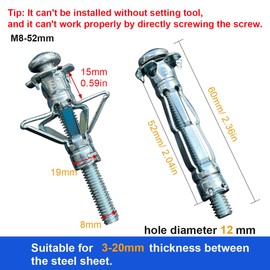 YZTONGPAO 11/32" Drywall Anchor Kit Hollow Wall with Screws,Zinc Plated Steel Molly Bolt,Hollow Wall Drilling Anchors with Screws Drywall Anchors (15pcs M8)