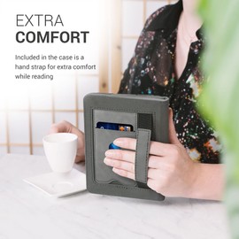 kwmobile Protective Case Compatible with Tolino Shine 3 Flip Case - Cover with Hand Strap - Heart Brush Grey