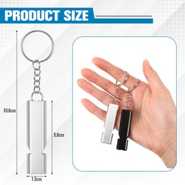 Harrycle Pack of 2 Whistles Signal Whistle Loud Emergency Metal Emergency Whistle with Key Ring for Referees Outdoor Sports Emergency Survival Whistle (Black, Silver)