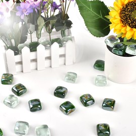 LUEYAO Flat Marbles Glass Beads Square Green and Clear Color for Vase Fillers Mixed Colour Stone for Succulent Garden Decoration Craft Project Fish Tank Bottom Decoration 1LB