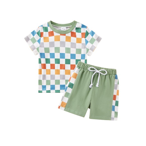 Baby Toddler Boys Shorts Set Summer Clothes Patchwork Checkerboard Outfits