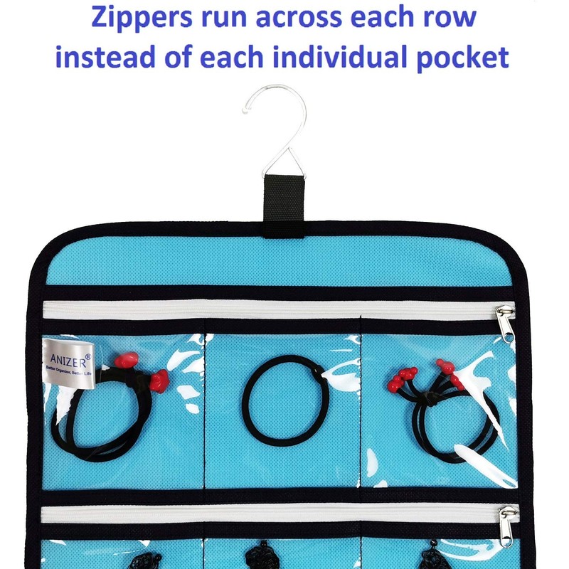 ANIZER Hanging Jewelry Organizer with 10 Zippered Clear Pockets for