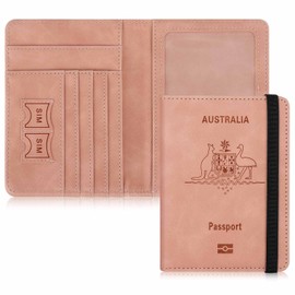 Passport Holder Cover Wallet for Men and Women, RFID Blocking Leather Card Slots PU Leather Card Holder Passport Case Travel Documents Organizer and Protector - Pink