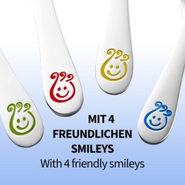 Koru Kids® Smiley children's cutlery, 4-piece set, made of stainless steel, learning to eat cutlery, dishwasher safe, children's cutlery. For children aged 3 and over.