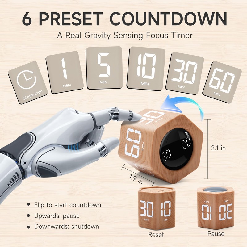 Exlliy Productivity Timer 1, 5, 10, 30, 60 Minutes Preset,