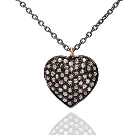 Shweta Creations Heart Diamond Necklace with 0.43 Carat Pave Brown Natural Diamonds (I2-I3 Clarity) 925 Sterling Silver Chain For Women, Gift For Friend, Heart Pendant Necklace