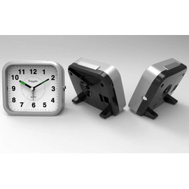 Eichmüller Since 1950 Classic Analogue Alarm Clock with Light, Luminous Hands and Rising Alarm Sound, Square with Rounded Corners, Colour: Silver