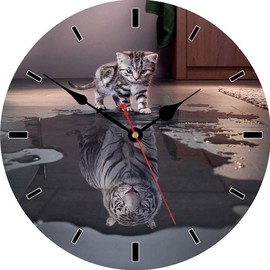 VIKMARI Kitchen Wall Clock, Large 12 Inch Cute Lovely Cat Tiger Clock, Unusual Modern Silent Wall Clocks Decorative for Bedroom Living Room Bathroom Office