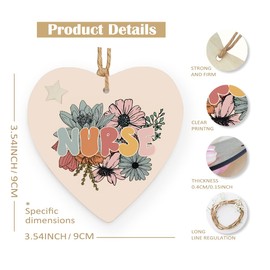 Nurses Gifts for Christmas,Nurse Wooden Heart Hanging Ornament, Nurse Hanging Ornament for Christmas Tree, Nurse Gifts for Women,Nursing Gifts, Nurses Gifts for Christmas, Nurse Floral Decorative 683