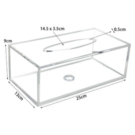 Handmade Acrylic Tissue Box 25 x 13 x 9 cm Cosmetic Tissue Box Rectangular Tissue Box for Dining Room, Office, Car, Bathroom (Transparent)