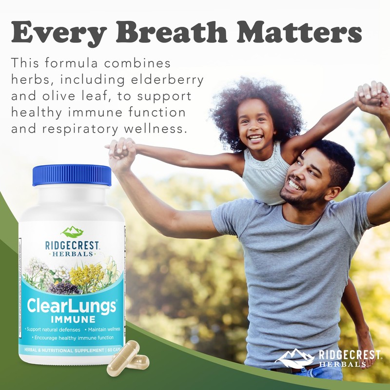 RidgeCrest Herbals ClearLungs Immune, Lung Support Supplement with Elderberry, Zinc,