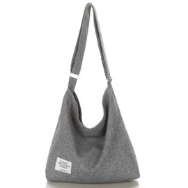 Ecohaso Women’s Hobo Bag, Canvas Handbag Crossbody Bag Beach Bag Simple Shoulder Bag Ladies Large Cotton Tote Handbag Girls Shopping Bag for Travel Daily (Grey)