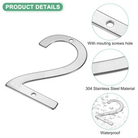 M METERXITY 1-Pack House Number, 3 Inch 304 Stainless Steel Mailbox Number Door Number Signage for Garden/Hotel/Mailbox/Address/Sign, House Number for Outside [Number 2, Silver]