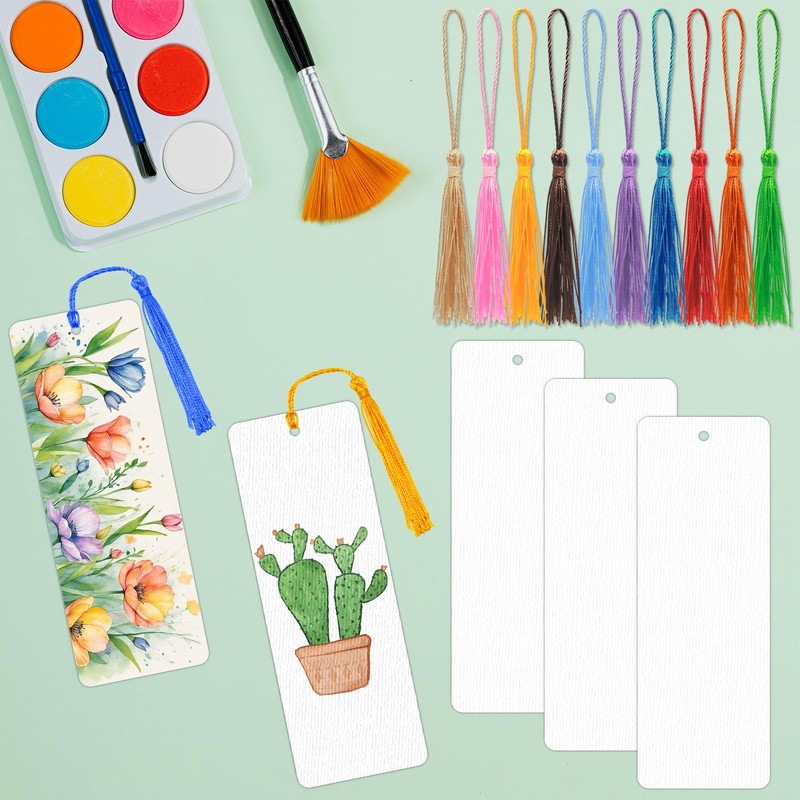 DSYIL 100 Sets Watercolor Paper Bookmarks with Tassels, Blank Book