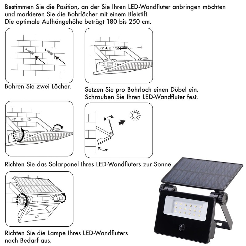 Luminea 400LM 1200mAh IP65 Solar LED Wall Floodlight with PIR