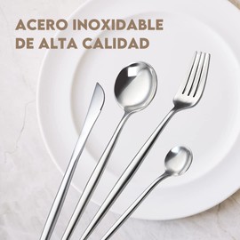 BEE VIBES Juego de Cubiertos de 24 Piezas 6 Personas, Utensilios de Cocina Incluye Cuchillos, Tenedores, Cucharas, Juego de Vajilla para el Hogar, Restaurante, Boda. Apto para Lavavajillas (Plata)