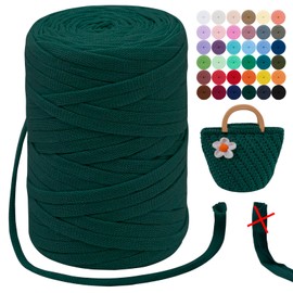 LEREATI T Shirt Yarn for Crocheting 250g/100m Beginner Crochet Yarn 7mm T-Shirt Yarn Polyester Ribbon Yarn for Knitting & Crocheting, for Hand DIY Bag Blanket Cushion Basket (Dark Green)