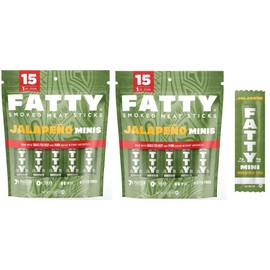 (Total 30 Jalapeno Minis sticks) Fatty Smoked Meat Sticks, Jalapeño Minis Flavor (Made with Grass Fed Beef and Pork Raised Without Antobiotics), 1 Ounce/Stick