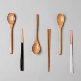 Home&amp;House Wood cutlery set for 2, spoon + 2 chopsticks (natural) / 홈앤하우스 우드 2인 수저세트, 숟가락+젓가락(내추럴) 2개