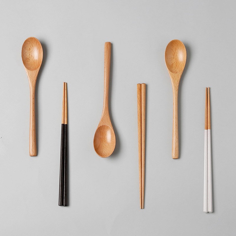 Home&amp;House Wood cutlery set for 2, spoon + 2 chopsticks