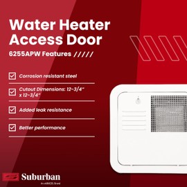 Suburban Direct Fit Flush Mount Water Heater Replacement Access Door, Polar White Exterior Access Door, Use with Suburban 4 and 6 Gallon Tank Water Heaters (6255APW)