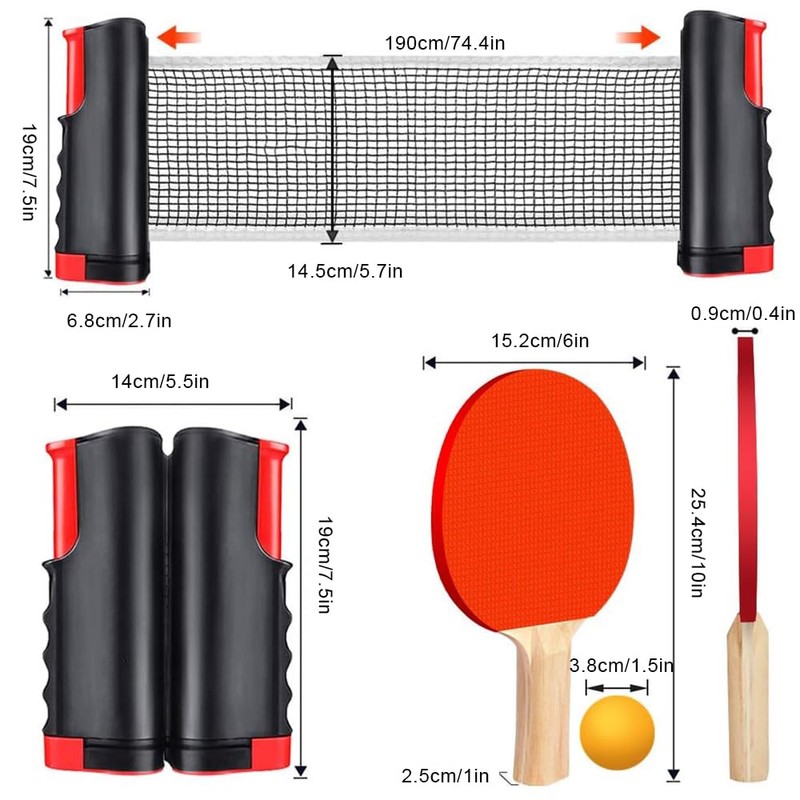 CUEMOON rete ping pong da tavolo set ping pong,2 Racchette,6