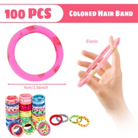100 Haargummis Mädchen, Bunte Zopfgummis Mädchen, Farbige Scrunchies, Weiche Haargummis für Dickes, Lockiges, Glattes Haar, 4.3 cm Durchmesser, Zufällige Muster und Farben