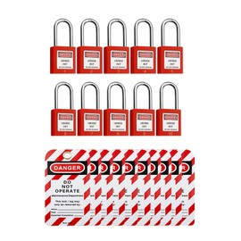 LePvo 10 Red Loto Locks with 10 Lock Out Tag, Safety Padlocks Bulk, Lockout Tagout Locks Set, 2 Keys Per Lock, OSHA Compliant Lock Out Tag Out Padlocks, Electrical Lockout Tag Out Kits
