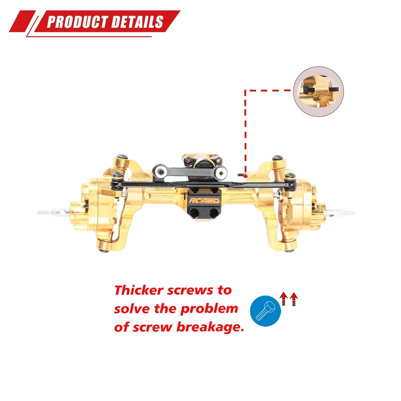 RCAWD Fourth Version Brass SCX24 Front Portal Axles, Wide Axle,