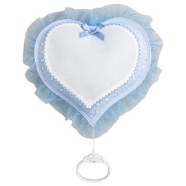 FILET - Musical Birth Band, Heart Shaped Birth Carade with Glockenspiel, Aida Canvas Insert for Embroidery, Made in Italy, Sky Colour