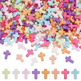 HOBBIESAY 500Pcs Colorful Cross Beads 15mm Acrylic Crucifix Cross Beads Small Cross Spacer Loose Craft Beads for DIY Necklace Bracelet Jewelry Making Hole: 2mm