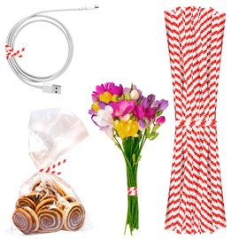 APQ Red and White Metallic Twist Ties for Bags, 4 inches. 2000 Pack Plastic-Coated Bread Twist Ties for Treat Bags. Reusable Bread Ties. Light Metallic Twist Tie. Heavy-Duty Twisty Ties for Bags