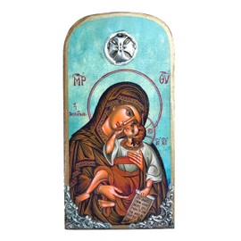 Wooden Greek Christian Orthodox Wood Icon of Virgin Mary Mother of Jesus / OP10