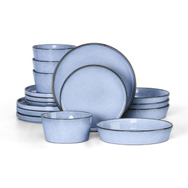 Herogo Dinnerware Sets with Pasta Bowls for 4, 16 Piece Dinner Salad Plates and Cereal Serving Bowls, Stoneware Dishes Dinner Ware for Home Kitchen, Dishwasher & Microwave Safe, Haze Blue