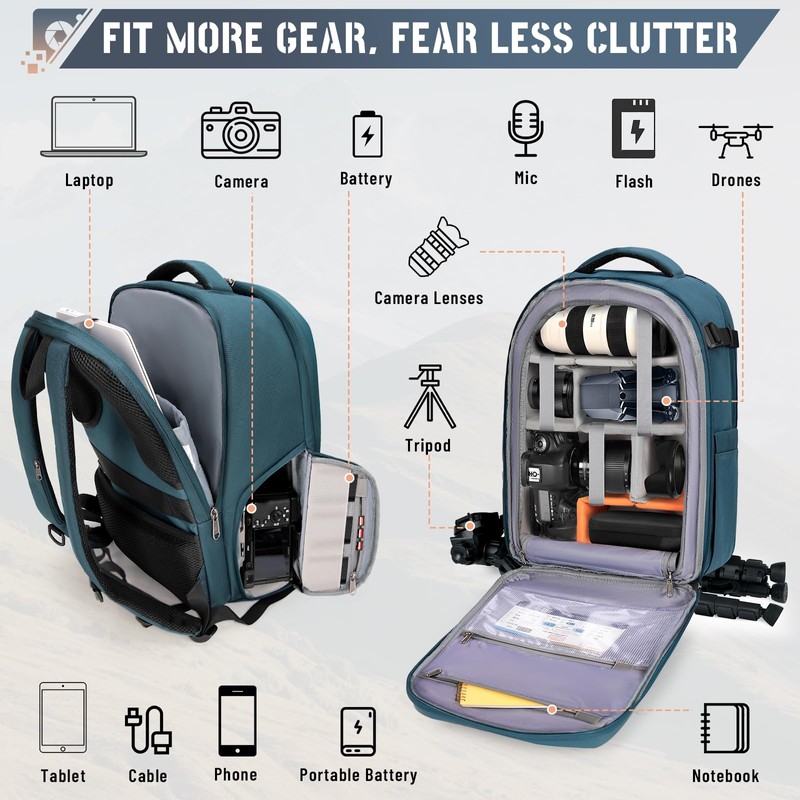 RAINSMORE Camera Backpack Hard Shell for DSLR/SLR Waterproof Camera Bag