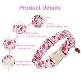 ARING PET Summer Dog Collar, Strawberry Dog Collar with Quick Release Plastic Buckle, Comfortable Cotton Pet Collar for Boys&Girls Dogs, X-Small