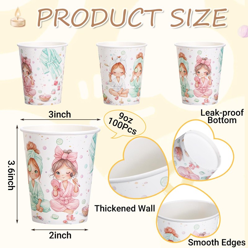 100 Pack 9 oz Spa Party Pink Cups for Girl
