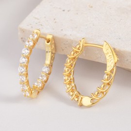 925 Sterling Silver Hoop Earrings Cubic Zirconia Earring Oval Shape Hoop Earring for Women Gift (Gold Plated)