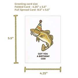 Ramja Story Got your birthday COD, funny fish pun card, 4.25 x 5.5 inches, Blank Inside with Kraft Envelope