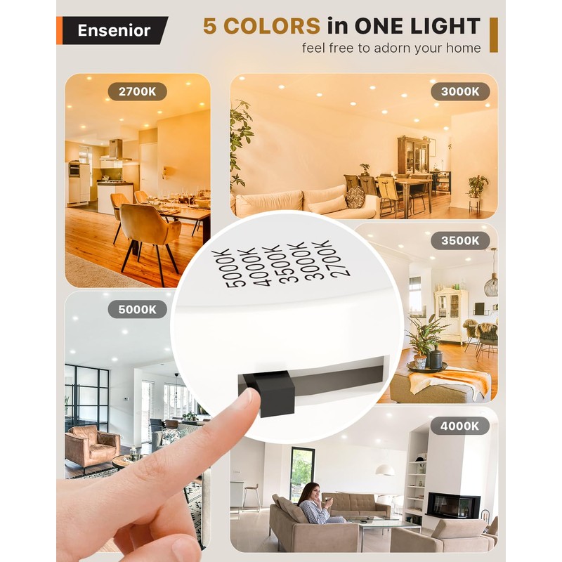 Ensenior 5/6 Inch 5CCT LED Can Lights 4 Pack, Retrofit
