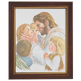 Gerffert Collection Jesus Christ with Children Framed Portrait Print, 13 Inch (Wood Tone Finish Frame)