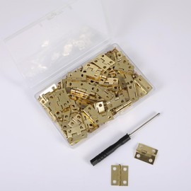 60 Pcs Mini Hinges, Stainless Steel Folding Butt Miniature Hing, 0.57 x 0.69 Inch Brass Antique Mini Hinges, Miniature Hardware With Screws and Screwdriver for DIY Crafts, Jewelry Box, Wooden Box Toys